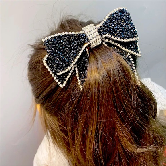 Black Bowknot Crystal Rhinestone Hair clip - Picture 4 of 6